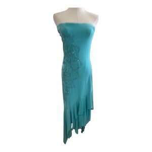 Kitty Y2K MultiTiered Asymmetrical Beaded Stretchy High Low Maxi Dress Size Medi